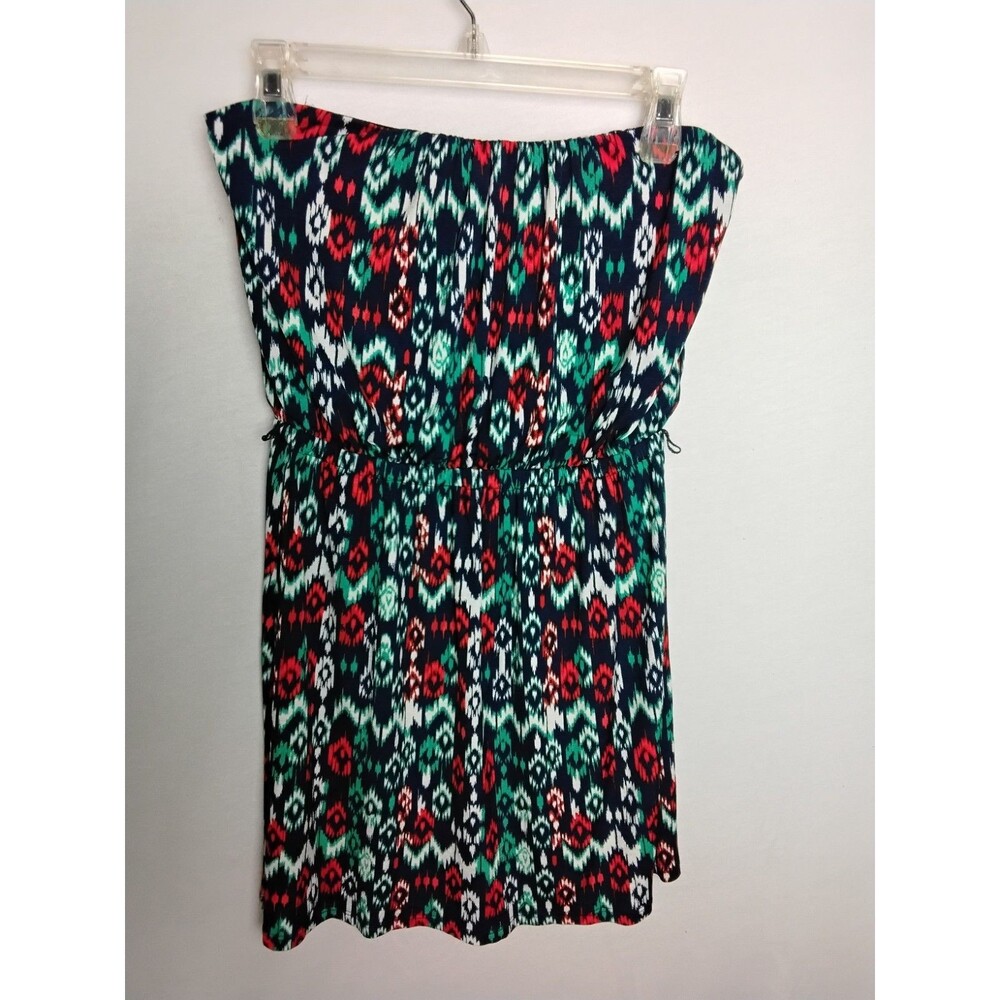 Trixxi Junior's Strapless Navy Aztec Print lightweight Casual Mini Dress Large